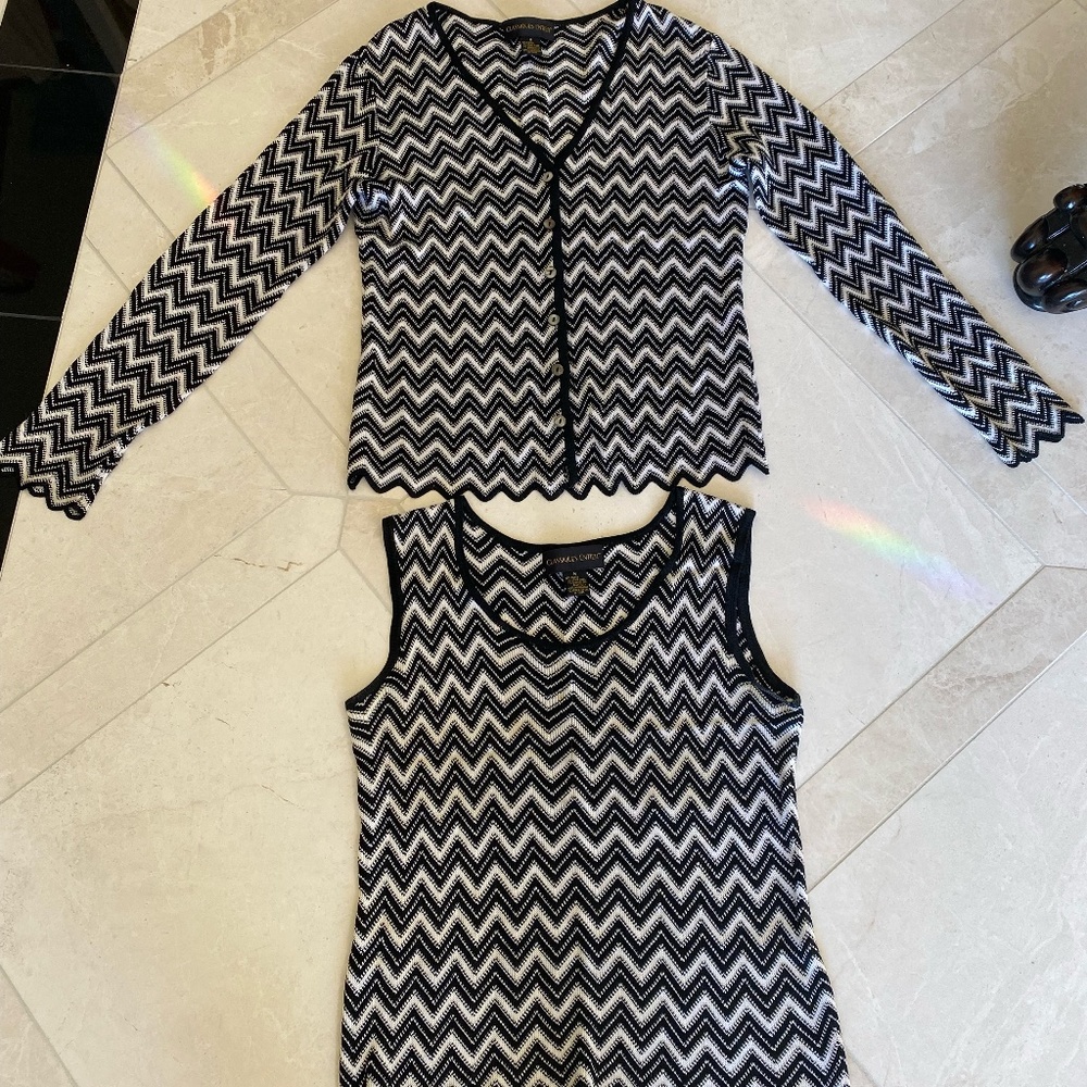 Classiques Entier, Size Medium, Black and White Scalloped Edge Tank and Sweater